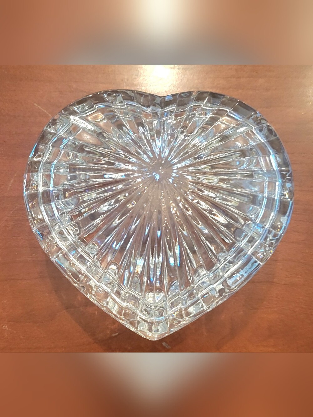 Clear Crystal Heart Shaped Trinket Box w/ Lid Ring Dish 1980s Jewelry Gift Heavy